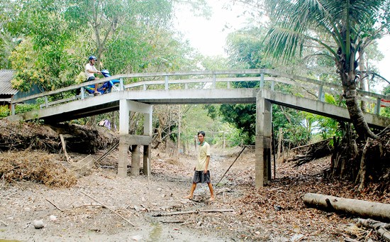 Water in some canals in Ca Mau Province has already run so dry that people can walk across it without getting stuck. (photo: SGGP)